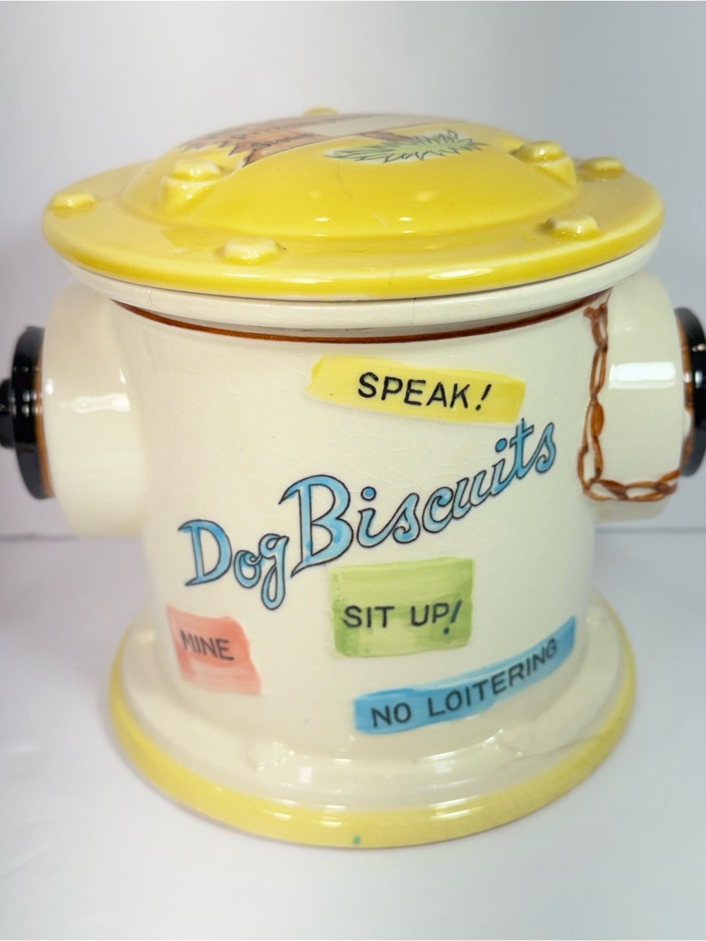 Vintage Ceramic Cookie Jar - Dog Treats Biscuits Hand Painted Fred Rogers style